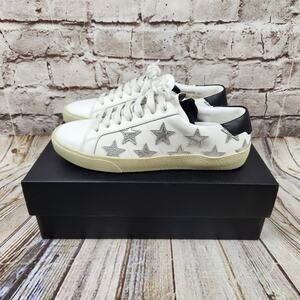 Saint Laurent Court Classic Star Sneakers in White Silver Stars Size 38.5 US 8.5